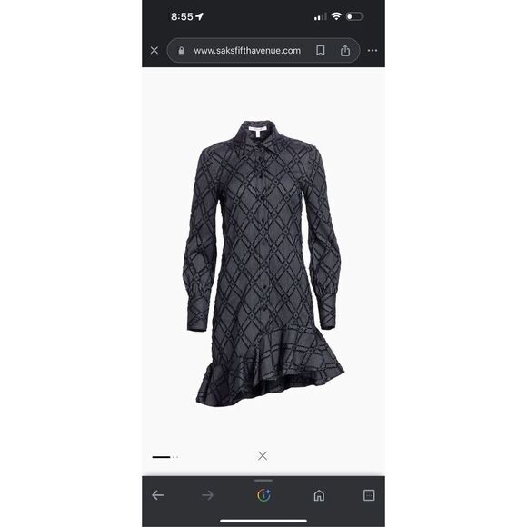 DEREK LAM 10 CROSBY Textured Ruffled Long Sleeve Asymmetrical Shirt Dress Size 4 - Picture 1 of 4